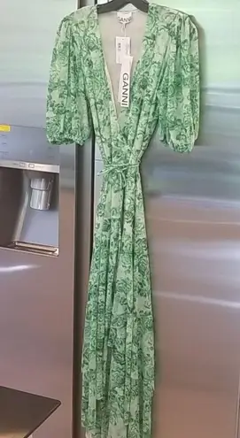 Ganni ππ Mesh Wrap Maxi Dress ~ Island Green Rose EU 34 NWT