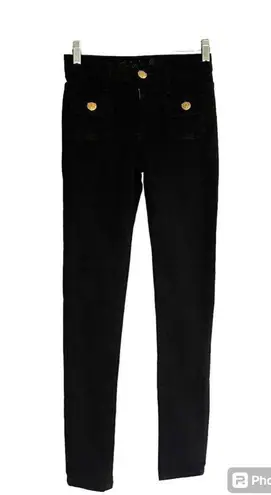 Robin’s Jean Black Gold Button Front Pocket Skinny Jeans Size 25