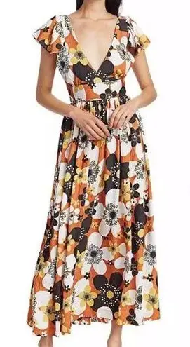 The Bar Dodo Or Jenny Long Midi Dress Flower 7 Brown Print Sz Small NWT Vintage Look