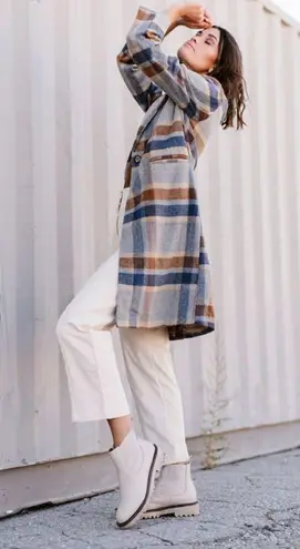 Sage NWT Plaid Blue Brown Coat Sz Medium