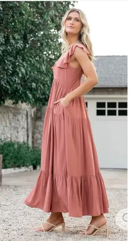 Baltic Born Ellie Ruffle Top Dress Medium Terracotta Mauve NEW Casual Pockets