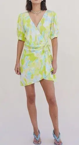 Suboo satin wrap yellow dress size Xs nwt