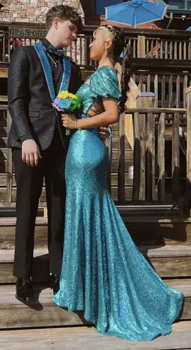 Teal Sequin Prom Dress Size 2