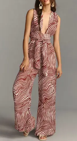 Faithfull the Brand Vacanza Zebra-Print Linen-Blend Halterneck Jumpsuit, L