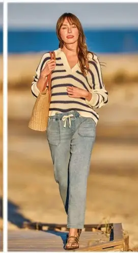 Natural Reflections 100% Cotton Fisherman's Sweater Johnny Collar Size L