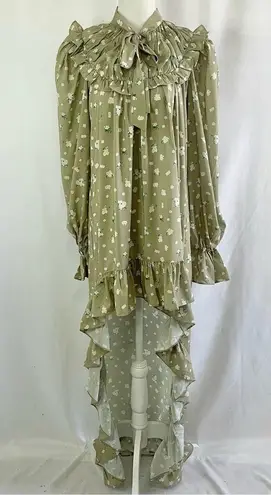 We Wore What New Floral Tie Neck Long Sleeve High Low Dress Green Size Small