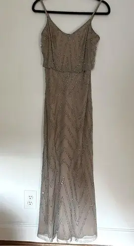 Adrianna Papell  Champagne Beaded Sequin Wedding Guest Dress