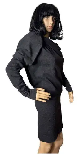 LANVIN Draped Twisted Wool long sleeved sweater dress in gray size small