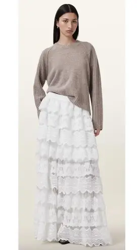 ALLSAINTS Lizi Tiered Lace Maxi Skirt in Chalk White Size US 6