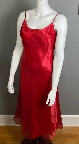 Gunne Sax Vintage Jessica McClintock  Firey Red Satin long dress open back size 7