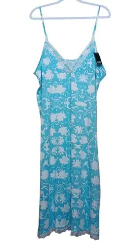 Badgley Mischka Studio Women's Nightgown XL Lace Trim Blue & White Floral NEW