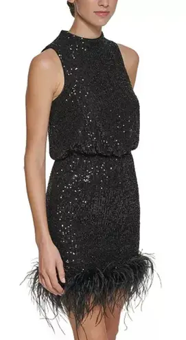 Eliza J NWT Feather-Hem Sequin Dress