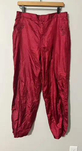 Oleg Cassini Y2K Red Beaded Track Pants Windbreaker Ankle Zip Lined Size L