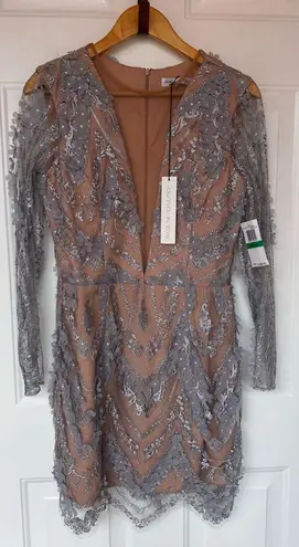 Dress the Population NWT Jamie Lace Sheath Dress Mineral Blue/Size L Party Dress