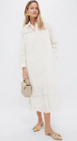 Pomander Place Griffin Ivory Eyelet Button Up Long Sleeve Midi Dress M White Size M