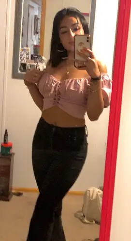 Off The Shoulder Cut Out Pink Shirt
