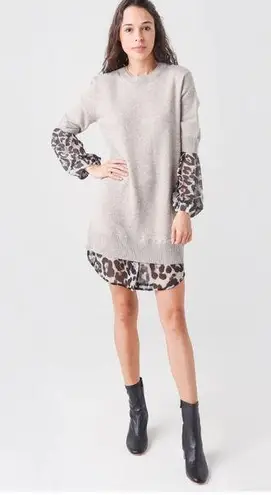 Brochu Walker Women's Ebella Layered Dress cashmere wool leopard sz XS