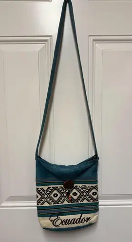 Beautiful Ecuador Turquoise Bead Printed Cross Body Bag Blue