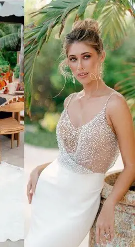 Wtoo by Watters Suzu 11821 Sheer Bodice Spaghetti Straps Wedding Dress, Size 12 White