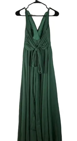 Azazie Kora Dark Green A-Line Pleated Chiffon Bridesmaid Prom Dress Sz A2