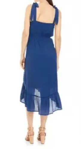 Luxology Dress Womens Blue Aline HighLow Adjustable TieStrap Midi Boho Flowy