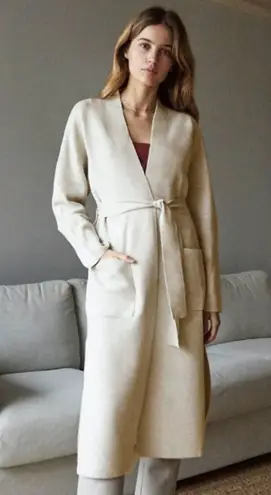 Wilfred Aritzia Belize Belted Cardigan Sweater Merino Wool Heather Gray Pockets Size XS