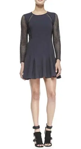 Rebecca Taylor Mesh-Detail Pleated Dress Stormy Gray Size 0 Extra Small