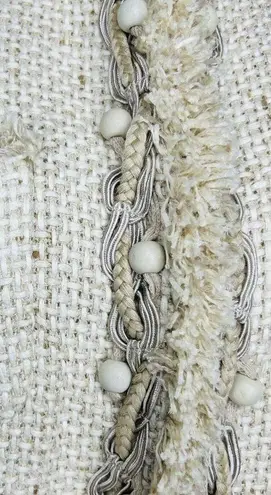 Lafayette 148  Silk Blend Tweed Ivory / Tan Wood Beaded Applique Jacket Sz 6