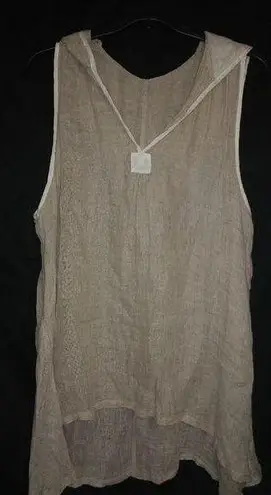 Beige Creme Grass Fine Burlap Hoodie Tunic L Size L