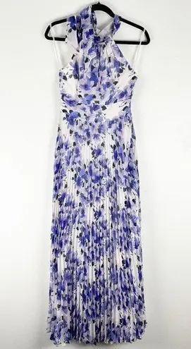 Eliza J Chiffon Floral Print Halter Tie Pleated Skirt Maxi Dress, Size 2