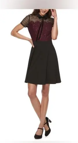 Elle Lace Mixed Media Illusion Fit & Flare Dress Sz 14 Dark Academia