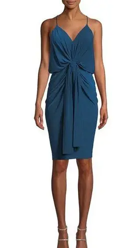 MISA Los Angeles NWT Blue Domino V-Neck Draped Mini Dress Cocktail Size S