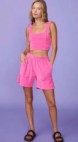 Monrow hot pink terry cloth Bermuda shorts and top set