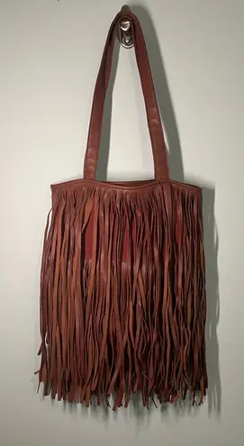 Faux Leather Fringe Tote Bag Shoulder Bag Western Style Purse HALLOWEEN COSTUME Brown