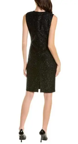 St. John ππ Sequin Tweed Knit Sleeveless Shift Dress Black Gold Metallic 10 NWOT