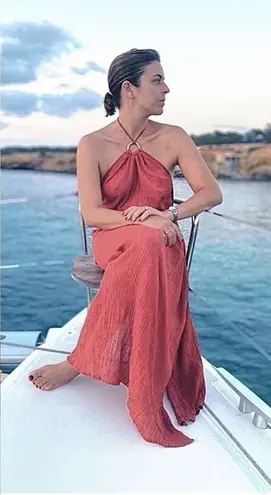 Savannah Morrow SM Dress Lana Midi Bamboo Peace Silk Halter O-Ring Backless Scarlette S NWT