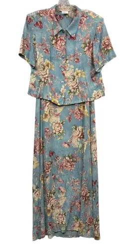 Karin Stevens Vintage 90s Womens Floral Short Sleeve Top Maxi Dress Set 12