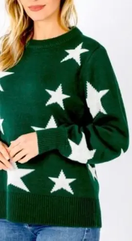 Zenana Hunter Green Star Knit Sweater + Bonus Mask