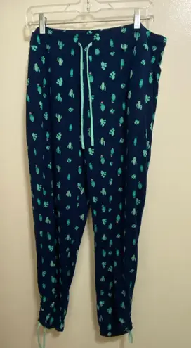 Cuddl Duds Womens Lounge Pajama Pants L Large Cactus Print Navy Blue Green