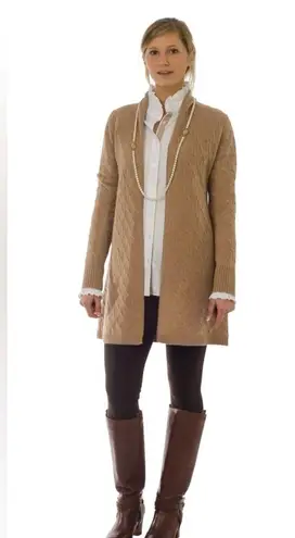 Cortland Park Cashmere Light Pink ‘Sophie’ Cable Knit Long Open Cardigan, Size M Size M