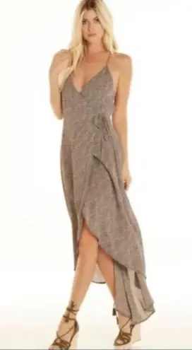 Lucy Love Alter Your Mood Amalfi Wrap Dress Taupe Cheetah Print Crepe Size M