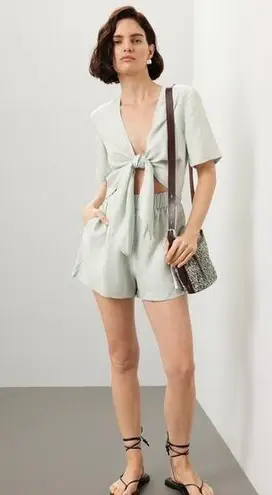 THAKOON COLLECTIVE Light Mint Green Linen Blend Tie Waist Romper Size 4