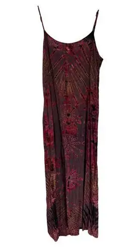 Unlisted Bohemian Tie Dye Red Rayon Flowy Maxi Dress Adjustable Hippie Gypsy Festival