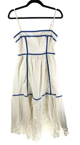 INDIKAH Midi Dress Sleeveless Cotton Blend White Blue Contrast US S