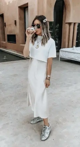 All Saints Benno Slip Dress Pink & White, Trendy Tie-Dye SMALL