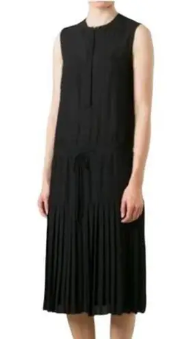 Vince  Black Drop Waist Pleated Neutral Minimalist Midi Dress NWOT Size XL