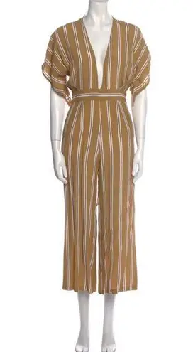 Faithfull the Brand Faithful The Brand Mustard Yellow White Striped Wide Leg Jumpsuit Women’s Size 6