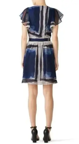 Slate + Willow Blue Printed Crepe Watercolor Short Sleeve Mini Dress 0 Blue Grey