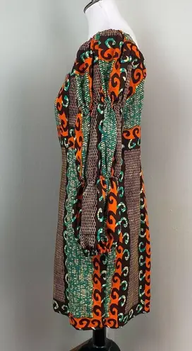 Handmade Dutch Wax Vlisco Retro One Shoulder Sheath Mini Dress One of a Kind Brown