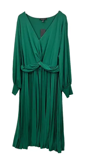 Eloquii Midi Dress Size 26 Castleton Green Knot Front Pleated Skirt Women New